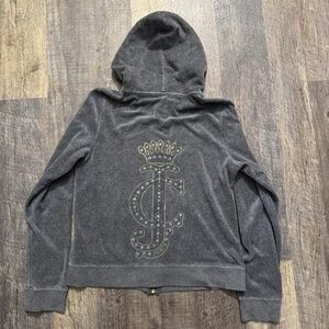 Vintage 90s Juicy Couture Gray Studded VelvetZip Up Hoodie Sweatshirt